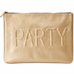MACY’S Party Cosmetic Bag Pouch Clutch Cosmetic Holiday Zip Metallic Gold